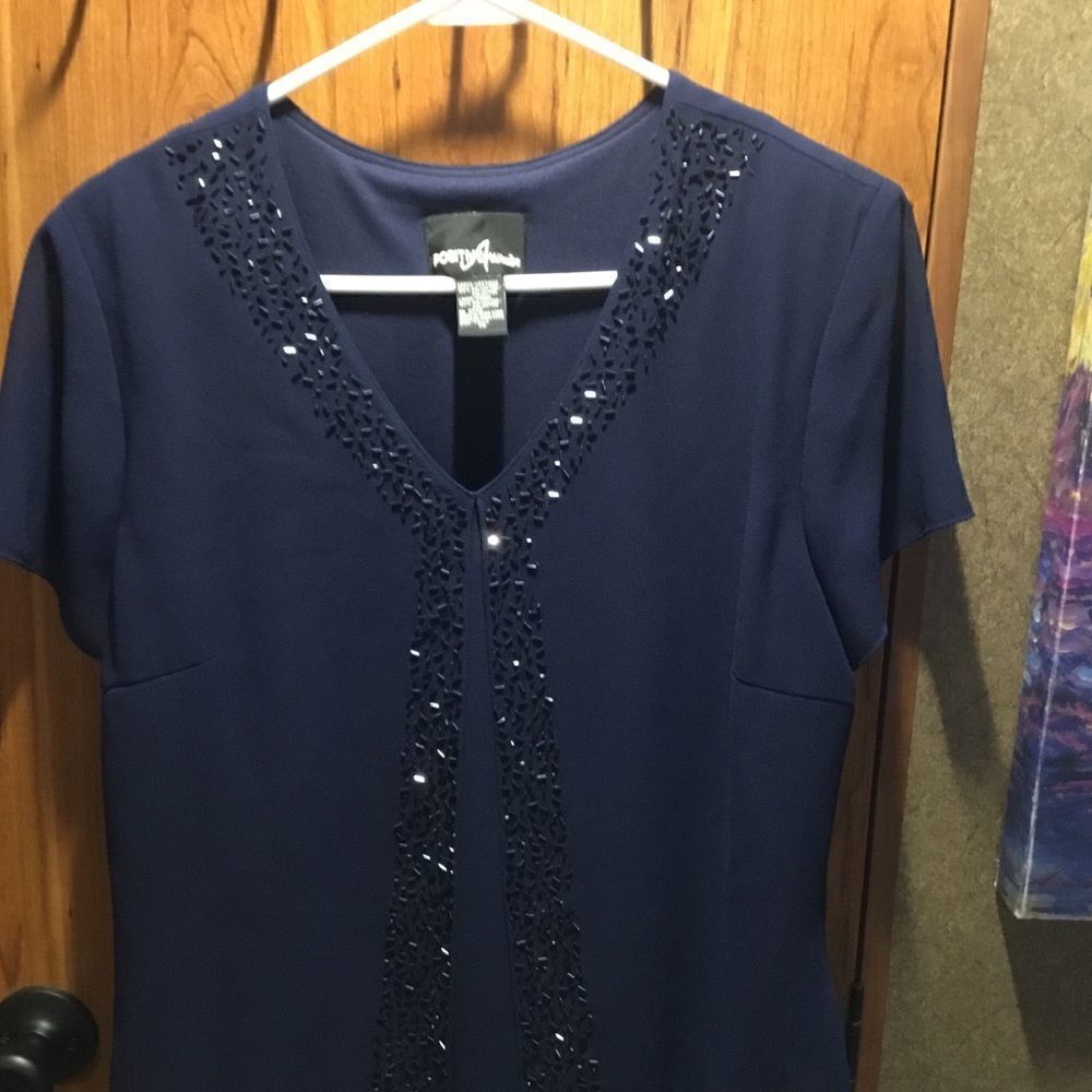 Positive Attitude Brand Navy Beaded A-Line Long Gown Women’s Size 14